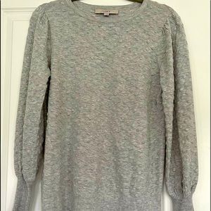 LOFT gray dot sweater with ruffle sleeves